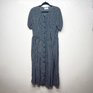 Stefanel Women's Button Down Short Sleeve Navy Blue & White Dress Size Large